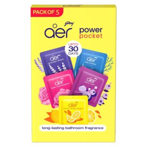 Godrej aer Power Pocket Bathroom Freshener β Assorted Pack of 5 (50g)| Lasts up to 30 days | Germ Protection