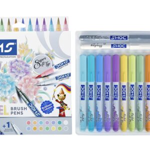 Doms Super Soft Tip Pastel Shades Brush Pen Set | 12 Pastel Shades + 1 Silver Shade + 1 Blender | Ideal for Doodling, Illustrations, Calligraphy, Artists, Studenst & Professioanls | Pack of 1