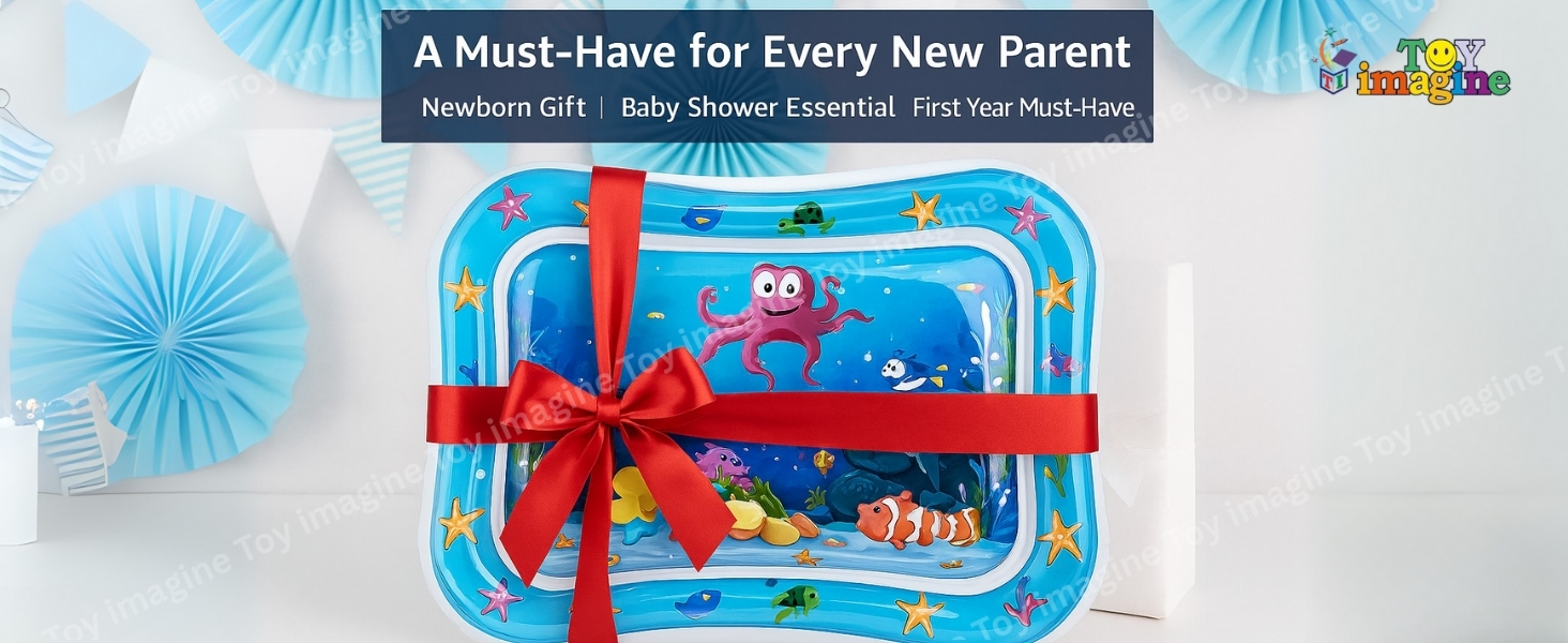 Leak-proof tummy time mat with sea graphics, perfect for 6–12 month old babies