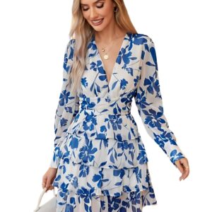 Leriya Fashion Women’s V-Neck Floral Print Ruffle Long Sleev…