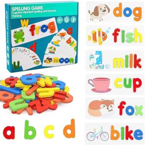 WISHKEY Wooden Spelling Game for Kids, Early Education Word …